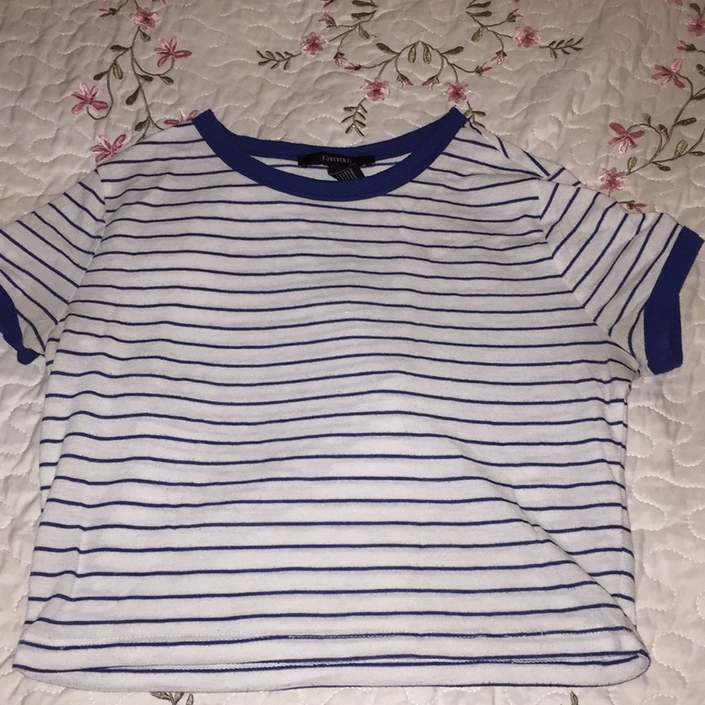 Blue and white striped crop top